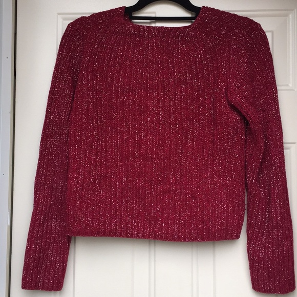 Cranberry cardigan sweater with silver threads - Picture 2 of 3